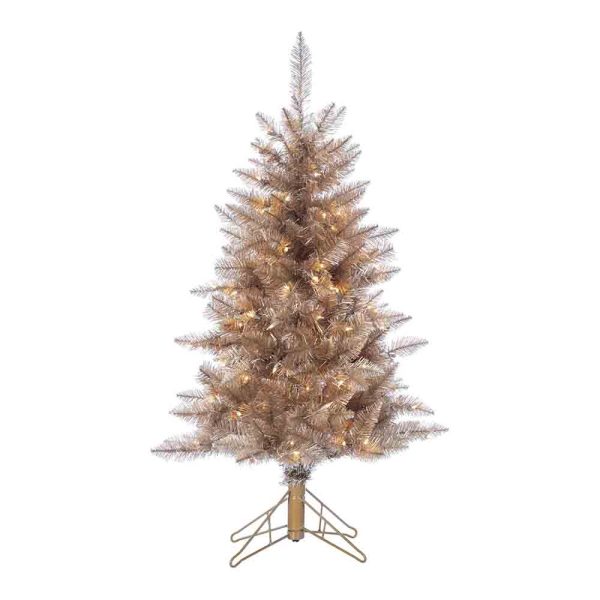 Full Rose Gold Tinsel Pre Lit LED Artificial Tuscany Tree