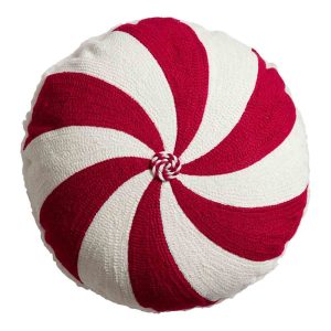Round Red And White Peppermint Throw Pillow