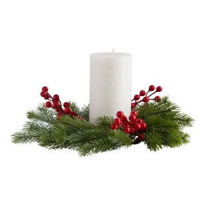 Pier Place Red Faux Berry & Pine Candle Ring